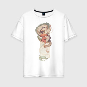 Женская футболка хлопок Oversize с принтом Хаку и Тихиро в Новосибирске, 100% хлопок | свободный крой, круглый ворот, спущенный рукав, длина до линии бедер
 | studio ghibli | аниме | унесённые призраками | хаяо миядзаки