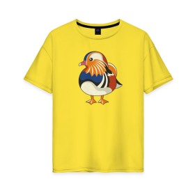 Женская футболка хлопок Oversize с принтом Мандаринка в Новосибирске, 100% хлопок | свободный крой, круглый ворот, спущенный рукав, длина до линии бедер
 | графика | китайская | классная | летняя | милая | мимимишная | особенная | принт | птица | птичка | радостная | утка | уточка | яркая