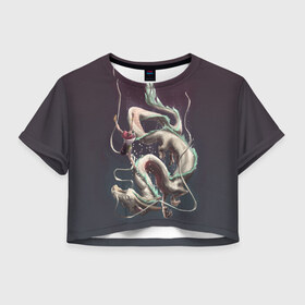 Женская футболка Crop-top 3D с принтом Унесённые призраками в Новосибирске, 100% полиэстер | круглая горловина, длина футболки до линии талии, рукава с отворотами | studio ghibli | аниме | унесённые призраками | хаяо миядзаки