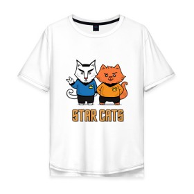 Мужская футболка хлопок Oversize с принтом Star Cats в Новосибирске, 100% хлопок | свободный крой, круглый ворот, “спинка” длиннее передней части | animal | cat | cute | kitty | meow | друг | животные | киска | китти | кот | котенок | котик | кошечка | кошка | лев | леопард | милый | мур | мяу | пантера | питомец | рысь | тигр | улыбка
