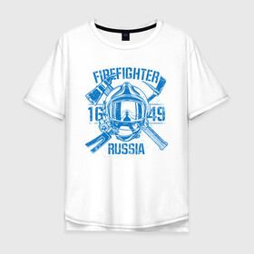 Мужская футболка хлопок Oversize с принтом FIREFIGHTER RUSSIA в Новосибирске, 100% хлопок | свободный крой, круглый ворот, “спинка” длиннее передней части | Тематика изображения на принте: 112 | 23 февраля | 27 декабря | firefighter | герб | гкчс | знак | лого | логотип | министерство | мчс | мчс россии | мчсник | по чрезв | пожарная охрана | пожарник | пожарный | пч | россии | рф | символ | ситуации