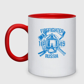Кружка двухцветная с принтом FIREFIGHTER RUSSIA в Новосибирске, керамика | объем — 330 мл, диаметр — 80 мм. Цветная ручка и кайма сверху, в некоторых цветах — вся внутренняя часть | 112 | 23 февраля | 27 декабря | firefighter | герб | гкчс | знак | лого | логотип | министерство | мчс | мчс россии | мчсник | по чрезв | пожарная охрана | пожарник | пожарный | пч | россии | рф | символ | ситуации