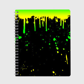 Тетрадь с принтом НЕОНОВЫЕ ПОДТЕКИ в Новосибирске, 100% бумага | 48 листов, плотность листов — 60 г/м2, плотность картонной обложки — 250 г/м2. Листы скреплены сбоку удобной пружинной спиралью. Уголки страниц и обложки скругленные. Цвет линий — светло-серый
 | Тематика изображения на принте: вода | желтый | зеленый | капли | кляксы | краска | неон | неоновый | подтеки | пятна