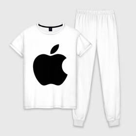 Женская пижама хлопок с принтом Apple в Новосибирске, 100% хлопок | брюки и футболка прямого кроя, без карманов, на брюках мягкая резинка на поясе и по низу штанин | apple | техника | яблоко
