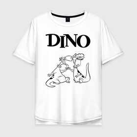 Мужская футболка хлопок Oversize с принтом DINO в Новосибирске, 100% хлопок | свободный крой, круглый ворот, “спинка” длиннее передней части | bamm bamm rubble | barney rubble | bedrock | betty rubble | dino | flintstones | fred flintstone | hoppy | pebbles | stone age | vdgerir | wilma | флинстоун | флинтстоун