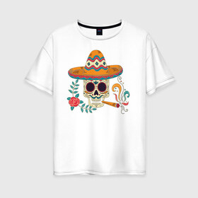 Женская футболка хлопок Oversize с принтом Фестиваль в Новосибирске, 100% хлопок | свободный крой, круглый ворот, спущенный рукав, длина до линии бедер
 | мексика | мексика. | череп