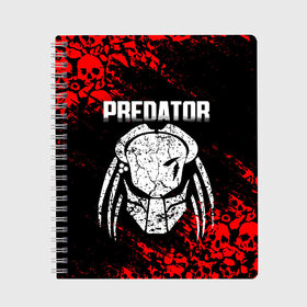 Тетрадь с принтом PREDATOR в Новосибирске, 100% бумага | 48 листов, плотность листов — 60 г/м2, плотность картонной обложки — 250 г/м2. Листы скреплены сбоку удобной пружинной спиралью. Уголки страниц и обложки скругленные. Цвет линий — светло-серый
 | Тематика изображения на принте: aliens | avp | black | cinema | predator | кино | фильм хищник | фильмы | хищник | чёрный | чужой