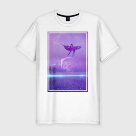 Мужская футболка хлопок Slim с принтом Летающий кит в Новосибирске, 92% хлопок, 8% лайкра | приталенный силуэт, круглый вырез ворота, длина до линии бедра, короткий рукав | 