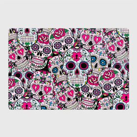 Магнитный плакат 3Х2 с принтом Весёлые черепа в Новосибирске, Полимерный материал с магнитным слоем | 6 деталей размером 9*9 см | doodling | textures | tiles | белый | день мёртвых | дудлинг | желтый | звезды | зеленый | красный | кремовый | розовый | синий | тайлы | текстуры | фон | цветы | череп | черепа | черный