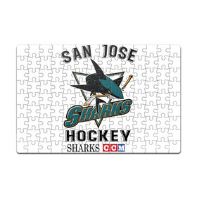 Пазл магнитный 126 элементов с принтом SAN JOSE SHARKS в Новосибирске, полимерный материал с магнитным слоем | 126 деталей, размер изделия —  180*270 мм | hockey | nhl | san jose | sharks | sport | usa | акулы | надпись | нхл | сан хосе | символы | сообщение | спорт | сша | текст | фраза | хоккей | цитаты | шайбу