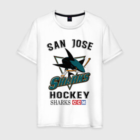 Мужская футболка хлопок с принтом SAN JOSE SHARKS в Новосибирске, 100% хлопок | прямой крой, круглый вырез горловины, длина до линии бедер, слегка спущенное плечо. | Тематика изображения на принте: hockey | nhl | san jose | sharks | sport | usa | акулы | надпись | нхл | сан хосе | символы | сообщение | спорт | сша | текст | фраза | хоккей | цитаты | шайбу