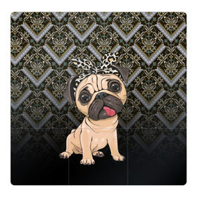 Магнитный плакат 3Х3 с принтом милый мопс в Новосибирске, Полимерный материал с магнитным слоем | 9 деталей размером 9*9 см | versace | арт | версаче | гламурный | животные | золото | картинка | леопард | милый | мода | мопс | мопсиха | пес | песик | рисунок | собака
