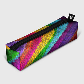 Пенал 3D с принтом Яркая мозаика радуга диагональ в Новосибирске, 100% полиэстер | плотная ткань, застежка на молнии | геометрия | диагональ | мозаика | полоски | радуга | текстура | фигуры | цвета | ячейки