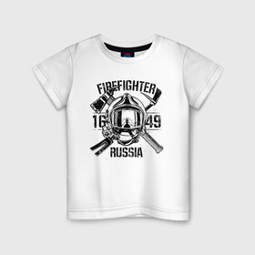 Детская футболка хлопок с принтом FIREFIGHTER RUSSIA в Новосибирске, 100% хлопок | круглый вырез горловины, полуприлегающий силуэт, длина до линии бедер | 112 | 23 февраля | 27 декабря | firefighter | герб | гкчс | знак | лого | логотип | министерство | мчс | мчс россии | мчсник | по чрезв | пожарная охрана | пожарник | пожарный | пч | россии | рф | символ | ситуации