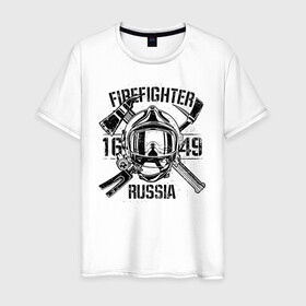 Мужская футболка хлопок с принтом FIREFIGHTER RUSSIA в Новосибирске, 100% хлопок | прямой крой, круглый вырез горловины, длина до линии бедер, слегка спущенное плечо. | 112 | 23 февраля | 27 декабря | firefighter | герб | гкчс | знак | лого | логотип | министерство | мчс | мчс россии | мчсник | по чрезв | пожарная охрана | пожарник | пожарный | пч | россии | рф | символ | ситуации