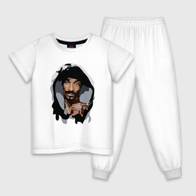 Детская пижама хлопок с принтом Snoop Dogg в Новосибирске, 100% хлопок |  брюки и футболка прямого кроя, без карманов, на брюках мягкая резинка на поясе и по низу штанин
 | 2pac | black | dog | dr dre | hip hop | rap | snoop dogg | west coast | гангстер | микрофон | музыка | рифма | рэп | рэпер | снуп дог | собака | хип хоп