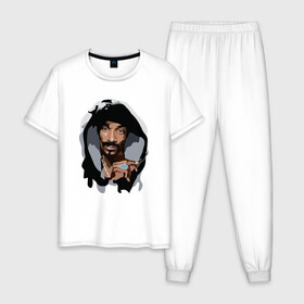 Мужская пижама хлопок с принтом Snoop Dogg в Новосибирске, 100% хлопок | брюки и футболка прямого кроя, без карманов, на брюках мягкая резинка на поясе и по низу штанин
 | 2pac | black | dog | dr dre | hip hop | rap | snoop dogg | west coast | гангстер | микрофон | музыка | рифма | рэп | рэпер | снуп дог | собака | хип хоп