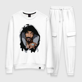 Женский костюм хлопок с принтом Snoop Dogg в Новосибирске, 100% хлопок | на свитшоте круглая горловина, мягкая резинка по низу. Брюки заужены к низу, на них два вида карманов: два 