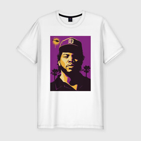 Мужская футболка хлопок Slim с принтом Ice Cube в Новосибирске, 92% хлопок, 8% лайкра | приталенный силуэт, круглый вырез ворота, длина до линии бедра, короткий рукав | 2pac | black | compton | dog | dr dre | hip hop | ice cube | nwa | rap | snoop dogg | west coast | westside | айс кьюб | гангстер | голос улиц | микрофон | музыка | рифма | рэп | рэпер | хип хоп