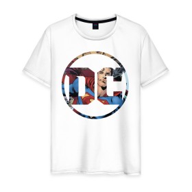 Мужская футболка хлопок с принтом Superman в Новосибирске, 100% хлопок | прямой крой, круглый вырез горловины, длина до линии бедер, слегка спущенное плечо. | dc | shtatjl | superman | логотип | супермен
