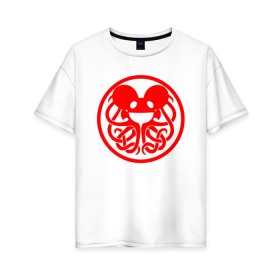 Женская футболка хлопок Oversize с принтом DEADMAU5 x FORTNITE в Новосибирске, 100% хлопок | свободный крой, круглый ворот, спущенный рукав, длина до линии бедер
 | deadmau5 | deadmaus | dj | dj deadmau5 | electro | fortnite | music | дэдмау5 | фортнайт deadmau5