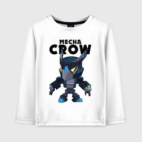 Детский лонгслив хлопок с принтом B S MECHA CROW в Новосибирске, 100% хлопок | круглый вырез горловины, полуприлегающий силуэт, длина до линии бедер | bibi | brawl stars | coach mike | crow | leon | leon shark | max | mecha crow | mr.p | phoenix | sally leon | spike | sprout | tara | unicorn | virus 8 bit | werewolf | ворон | оборотень