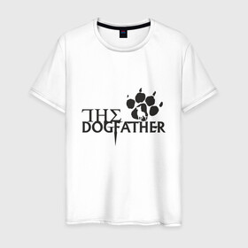 Мужская футболка хлопок с принтом The Dogfather в Новосибирске, 100% хлопок | прямой крой, круглый вырез горловины, длина до линии бедер, слегка спущенное плечо. | Тематика изображения на принте: amimals | dog | doggy | woof | арт | боксер | бульдог | бультерьер | волк | гав | доберман | дог | долматинец | друг | животные | йорк | картинка | мопс | овчарка | пёс | песик | питомец | пудель | рисунок | сенбернар