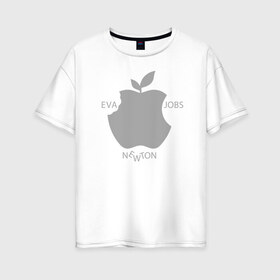 Женская футболка хлопок Oversize с принтом Яблоко в Новосибирске, 100% хлопок | свободный крой, круглый ворот, спущенный рукав, длина до линии бедер
 | apple | eva | jobs | leaf | newton | джобс | ева | лист | ньютон | яблоко