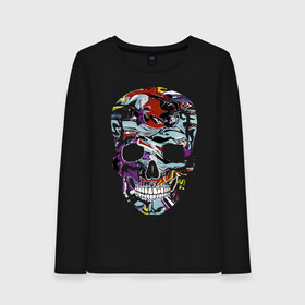 Женский лонгслив хлопок с принтом Skull в Новосибирске, 100% хлопок |  | color | fashion | grin | jaw | orbits | paint | skull | teeth | vanguard | глазницы | зубы | краска | мода | оскал | пасть | цвет | череп