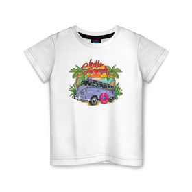 Детская футболка хлопок с принтом Hello Summer в Новосибирске, 100% хлопок | круглый вырез горловины, полуприлегающий силуэт, длина до линии бедер | Тематика изображения на принте: beach | fun | sea | summer | vacation | веселье | лето | море | отдых | пляж