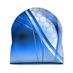 Шапка 3D с принтом ABSTRACT BLUE в Новосибирске, 100% полиэстер | универсальный размер, печать по всей поверхности изделия | abstraction | geometry | hexagon | neon | paints | stripes | texture | triangle | абстракция | брызги | геометрия | краски | неон | неоновый | соты | текстура