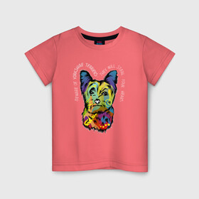 Детская футболка хлопок с принтом Берегись Йоркширского терьера в Новосибирске, 100% хлопок | круглый вырез горловины, полуприлегающий силуэт, длина до линии бедер | абстракция | берегись | йорк | йоркширский терьер | любовь | мило | радуга | разноцветная | собаки