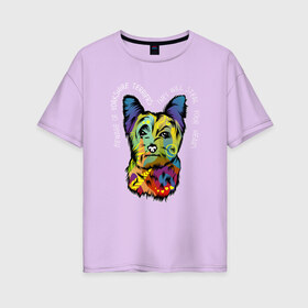 Женская футболка хлопок Oversize с принтом Берегись Йоркширского терьера в Новосибирске, 100% хлопок | свободный крой, круглый ворот, спущенный рукав, длина до линии бедер
 | абстракция | берегись | йорк | йоркширский терьер | любовь | мило | радуга | разноцветная | собаки