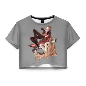 Женская футболка Crop-top 3D с принтом Дазай и Чуя в Новосибирске, 100% полиэстер | круглая горловина, длина футболки до линии талии, рукава с отворотами | bungou stray dogs | аниме | великие из бродячих псов | дазай и чуя