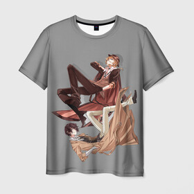 Мужская футболка 3D с принтом Дазай и Чуя в Новосибирске, 100% полиэфир | прямой крой, круглый вырез горловины, длина до линии бедер | Тематика изображения на принте: bungou stray dogs | аниме | великие из бродячих псов | дазай и чуя