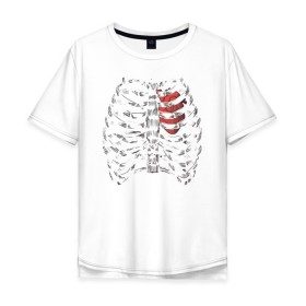 Мужская футболка хлопок Oversize с принтом Skeleton в Новосибирске, 100% хлопок | свободный крой, круглый ворот, “спинка” длиннее передней части | skeleton | рёбра | скелет