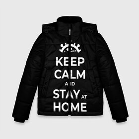 Зимняя куртка для мальчиков 3D с принтом Keep calm and stay at home в Новосибирске, ткань верха — 100% полиэстер; подклад — 100% полиэстер, утеплитель — 100% полиэстер | длина ниже бедра, удлиненная спинка, воротник стойка и отстегивающийся капюшон. Есть боковые карманы с листочкой на кнопках, утяжки по низу изделия и внутренний карман на молнии. 

Предусмотрены светоотражающий принт на спинке, радужный светоотражающий элемент на пуллере молнии и на резинке для утяжки | covid | covid 19 | keep calm | stay home | stayhome | коронавирус
