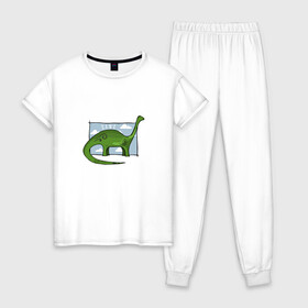 Женская пижама хлопок с принтом Динозавр в Новосибирске, 100% хлопок | брюки и футболка прямого кроя, без карманов, на брюках мягкая резинка на поясе и по низу штанин | dinosaur | t rex | арт | динозавр | животные | картинка | рисунок