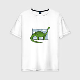 Женская футболка хлопок Oversize с принтом Динозавр в Новосибирске, 100% хлопок | свободный крой, круглый ворот, спущенный рукав, длина до линии бедер
 | dinosaur | t rex | арт | динозавр | животные | картинка | рисунок