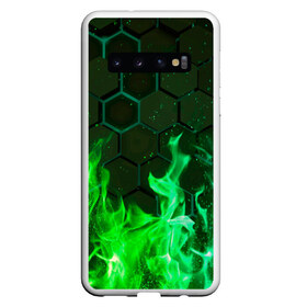 Чехол для Samsung Galaxy S10 с принтом Fire в Новосибирске, Силикон | Область печати: задняя сторона чехла, без боковых панелей | Тематика изображения на принте: fire | psicodelic | абстрактный | абстракция | зелёный | зеленый огонь | калейдоскоп | огонь | пламя | пламя космос | психоделика | радужный | разводы красок | северное сияние | фракталы