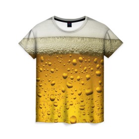 Женская футболка 3D с принтом ПИВО в Новосибирске, 100% полиэфир ( синтетическое хлопкоподобное полотно) | прямой крой, круглый вырез горловины, длина до линии бедер | beer | textures | бир | напитки | пенное | текстуры | фон