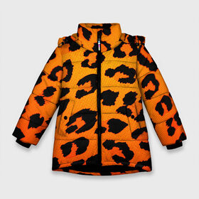Зимняя куртка для девочек 3D с принтом JAGUAR GOLD в Новосибирске, ткань верха — 100% полиэстер; подклад — 100% полиэстер, утеплитель — 100% полиэстер. | длина ниже бедра, удлиненная спинка, воротник стойка и отстегивающийся капюшон. Есть боковые карманы с листочкой на кнопках, утяжки по низу изделия и внутренний карман на молнии. 

Предусмотрены светоотражающий принт на спинке, радужный светоотражающий элемент на пуллере молнии и на резинке для утяжки. | cat | jaguar | leopard | yaguar | дикая кошка | животные | кошка | леопард | пятна животного | текстура | шерсть | ягуар