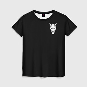 Женская футболка 3D с принтом Демон Они (Принт на спине) в Новосибирске, 100% полиэфир ( синтетическое хлопкоподобное полотно) | прямой крой, круглый вырез горловины, длина до линии бедер | cyberpunk | demon | japan | kyoto | oni | tokyo | аниме | демон | киберпанк | маска | они | стиль | ханья | япония | японский
