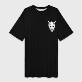 Платье-футболка 3D с принтом Демон Они (Принт на спине) в Новосибирске,  |  | Тематика изображения на принте: cyberpunk | demon | japan | kyoto | oni | tokyo | аниме | демон | киберпанк | маска | они | стиль | ханья | япония | японский