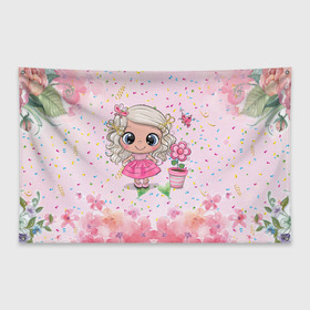 Флаг-баннер с принтом Маленькая принцесса в Новосибирске, 100% полиэстер | размер 67 х 109 см, плотность ткани — 95 г/м2; по краям флага есть четыре люверса для крепления | бабочка | девочка | девочке | маленькая | милая | сердечки | цветочки