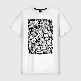 Мужская футболка хлопок Slim с принтом Black and White в Новосибирске, 92% хлопок, 8% лайкра | приталенный силуэт, круглый вырез ворота, длина до линии бедра, короткий рукав | art | cactus | characters | drawing | drop | арт | кактус | капля | персонажи | рисунок