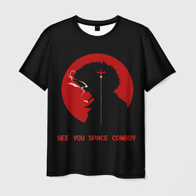 Мужская футболка 3D с принтом Ковбой Бибоп в Новосибирске, 100% полиэфир | прямой крой, круглый вырез горловины, длина до линии бедер | bebop | cowboy | japan | spiegel | spike | аниме | бибоп | ковбой | спайк | стиль | шпигель | япония | японский