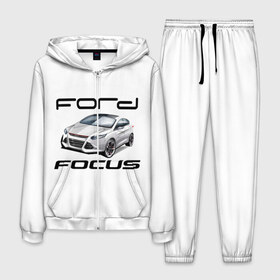 Мужской костюм 3D с принтом FORD в Новосибирске, 100% полиэстер | Манжеты и пояс оформлены тканевой резинкой, двухслойный капюшон со шнурком для регулировки, карманы спереди | Тематика изображения на принте: focus | ford | авто | гонки | машина | тачка | фокус | форд