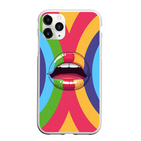 Чехол для iPhone 11 Pro Max матовый с принтом Радужные губы в Новосибирске, Силикон |  | Тематика изображения на принте: вписка | губы | зубы | клуб | пафос | пафосная | поцелуй | радуга | радужно | рот | сочность | сочные | туса | тусовка | улыбка | язык