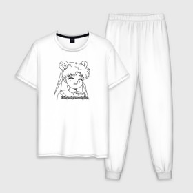 Мужская пижама хлопок с принтом Еда Делает Меня Счастливой! SM в Новосибирске, 100% хлопок | брюки и футболка прямого кроя, без карманов, на брюках мягкая резинка на поясе и по низу штанин
 | 90s | anime girl | cute | kawaii | luna | sailor moon | usagi tsukino | аниме | аниме девушка | каваии | кавай | луна | манга | марс | меркурий | сейлор | сейлор мун | усаги цукино